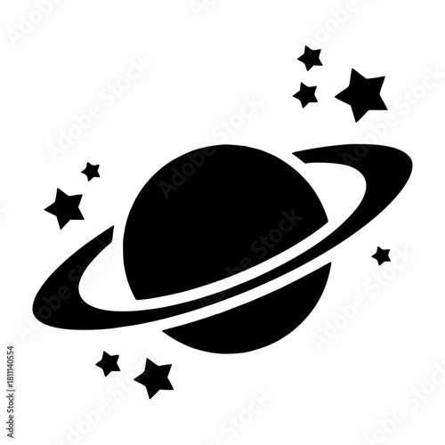 Minimalist planet with rings and stars vector illustration for astronomy space exploration and science projects vector