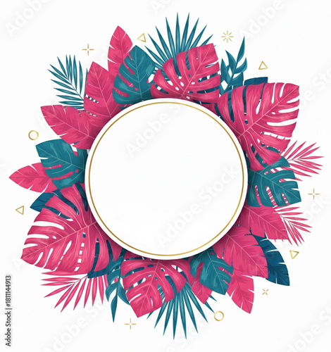 Tropical frame with natural flower and leaf