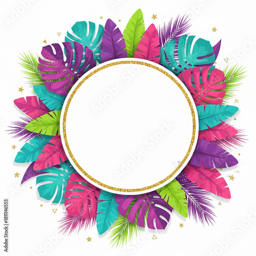 Tropical frame with natural flower and leaf