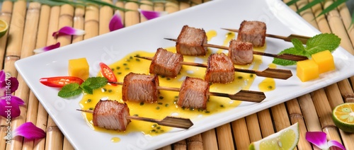 tropical-style appetizer - Mini pork skewers 