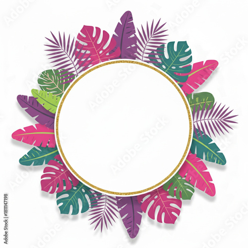 Tropical frame with natural flower and leaf