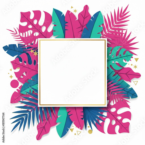 Tropical frame with natural flower and leaf