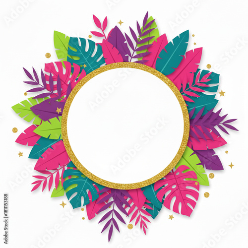 Tropical frame with natural flower and leaf