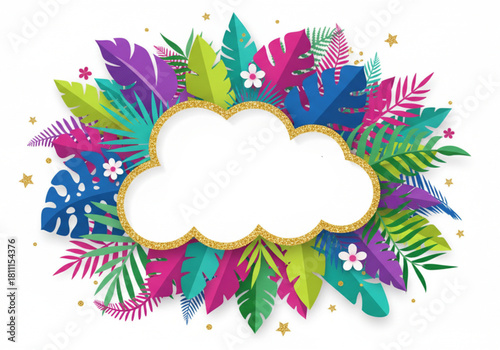 Tropical frame with natural flower and leaf