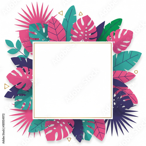 Tropical frame with natural flower and leaf