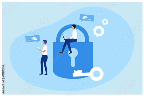 Cyber security concept, Data security, protected access control, privacy data protection vector illustration