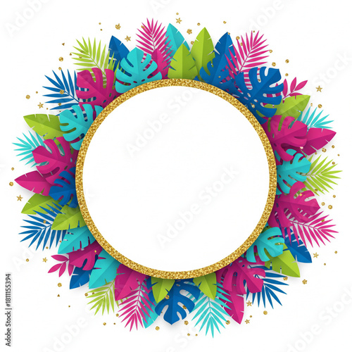 Tropical frame with natural flower and leaf