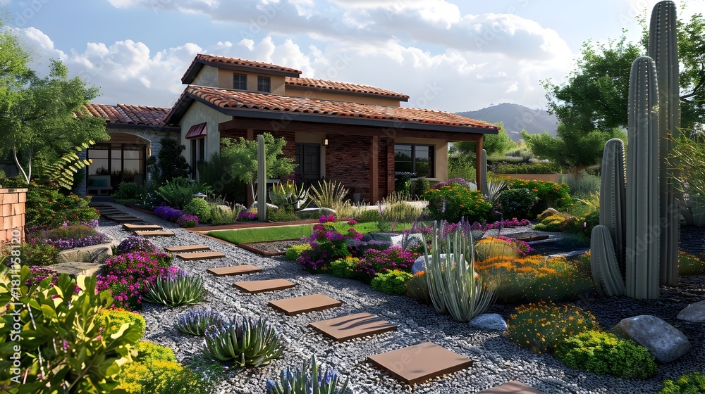 Obraz premium Expert Landscaper Crafting a Sustainable Xeriscape for Water Conservation