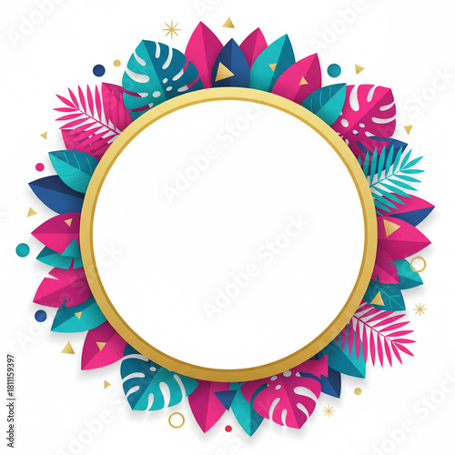 Tropical frame with natural flower and leaf