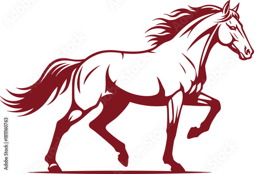 Stylized Horse Vector Graphic: Majestic, Powerful Stallion Trotting or Prancing, Symbolizing Freedom, Strength, Speed, and Equestrian Sports Logo Design