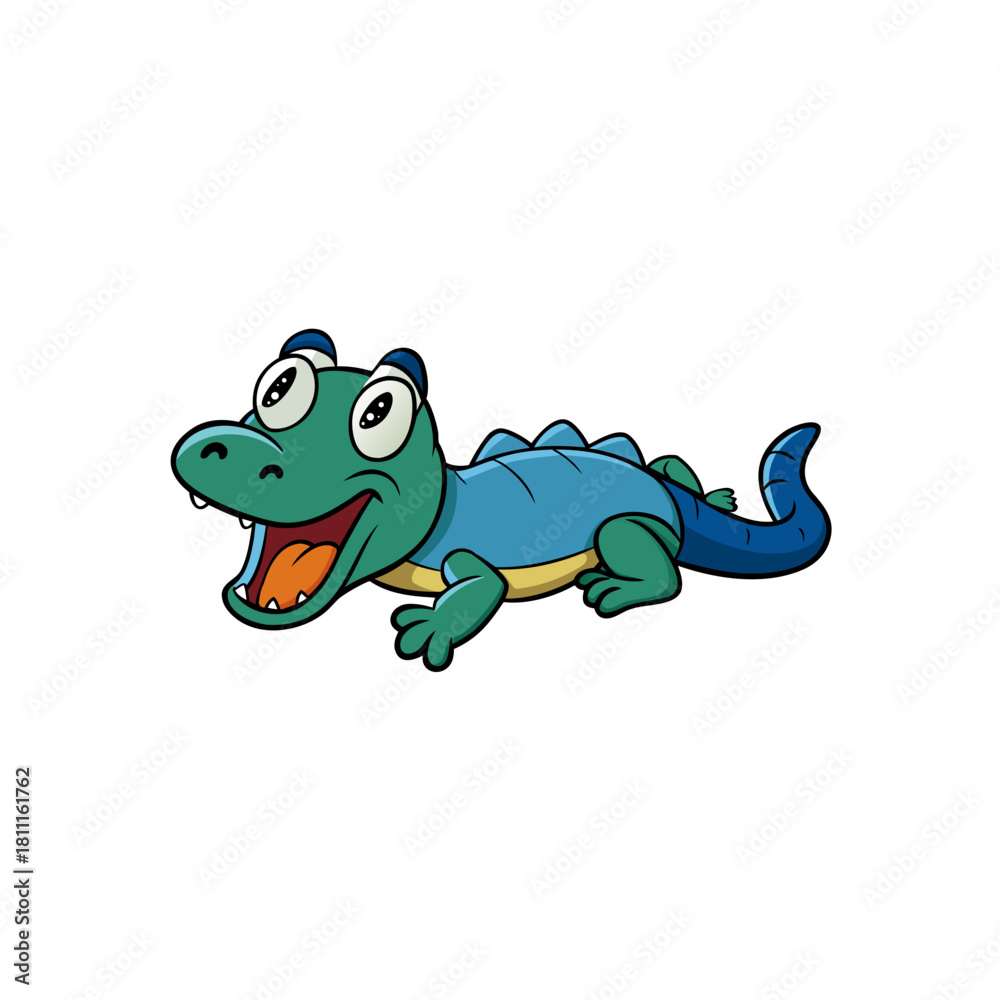 Fototapeta premium Happy cartoon alligator with big eyes and open mouth