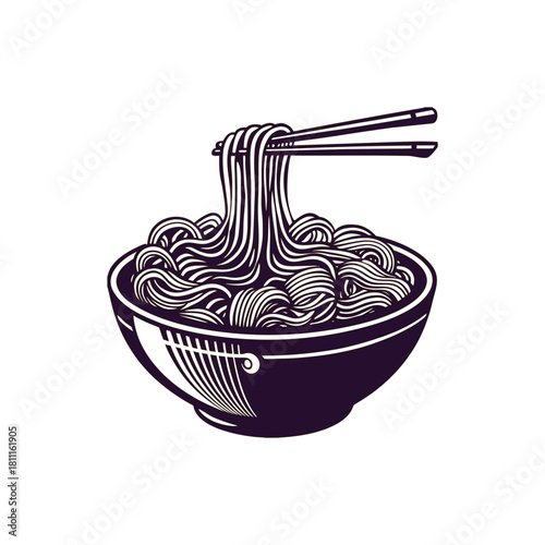 Stylized bowl of noodles with chopsticks