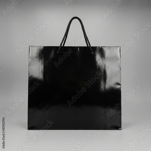 Black Shopping Bag with Red Black Friday Text on Grey Background – Minimal Modern Sale Promotion