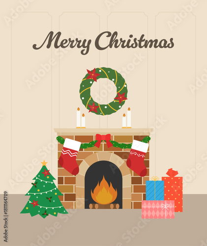 Fireplace decorated in Christmas spirit