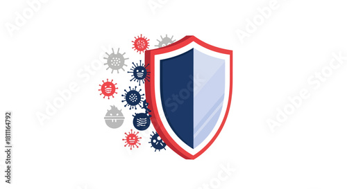Powerful shield defends against viral threats, offering robust protection and health security in a modern, dynamic visual.