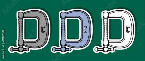 Clamp Tools Collection Cartoon Illustration