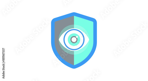 Modern shield emblem with stylized eye symbolizing security, surveillance, and protection in a clean, professional design
