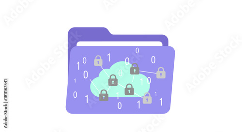 Secure cloud data storage concept with digital locks and binary code symbolizing protection and privacy for sensitive information