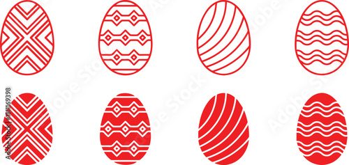 set of easter eggs icon easter egg patterns, simple geometric shapes, minimal design, monochrome, line art, vector illustration