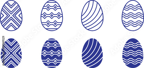set of easter eggs icon easter egg patterns, simple geometric shapes, minimal design, monochrome, line art, vector illustration