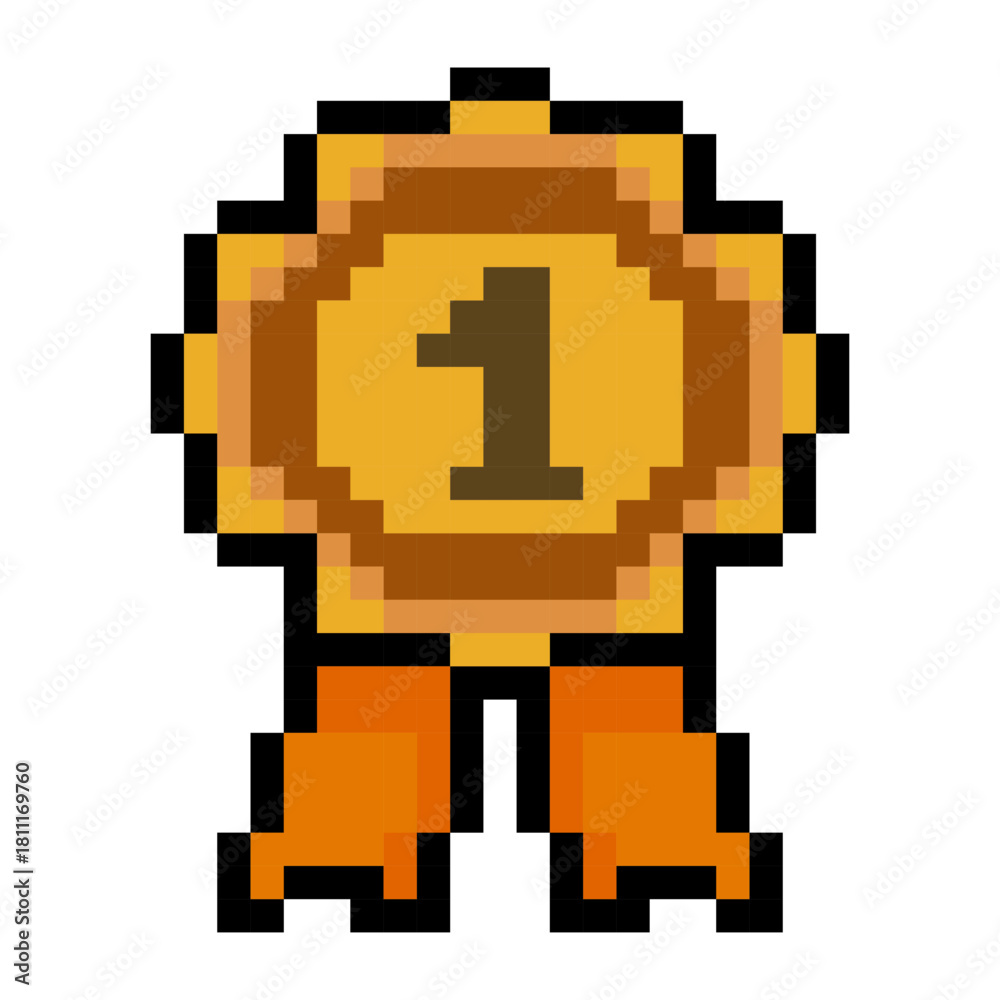 Fototapeta premium Pixel Art Gold Medal Number 1 Icon