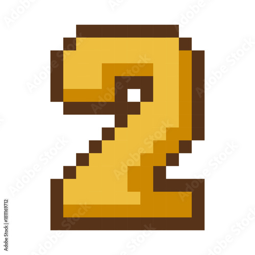 Pixel Art Number 2 Gold Icon