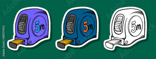 Colorful and Outline Tape Measure Cartoon Illustration