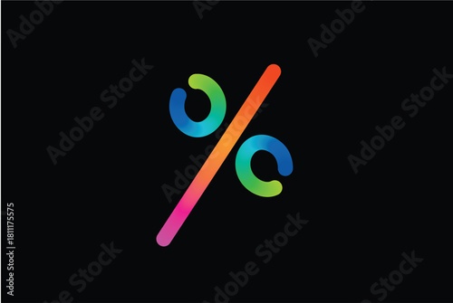 Colorful percentage sign on black background for sales and discounts