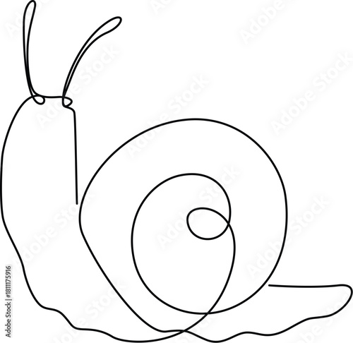 Continuous Line Art Vector Illustration of a Snail Crawling