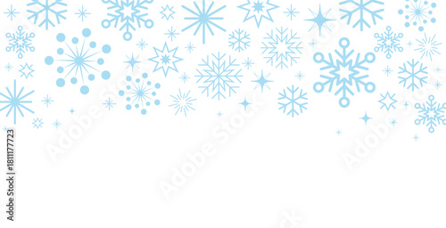 Geometric minimalist blue snowflakes Christmas 
Holiday banner border frame decoration, 
Stylish Snowflake and sparkles pattern vector 
isolated on white background