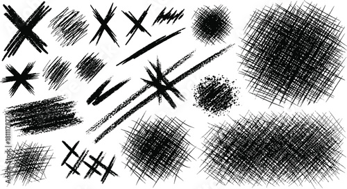 Doodle naive freehand shapes.Hand drawn line texture set. Vector scribble spiral wave strokes swirls crosshatch