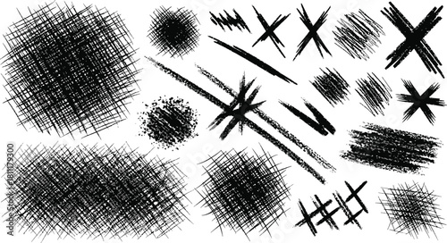 Doodle naive freehand shapes.Hand drawn line texture set. Vector scribble spiral wave strokes swirls crosshatch