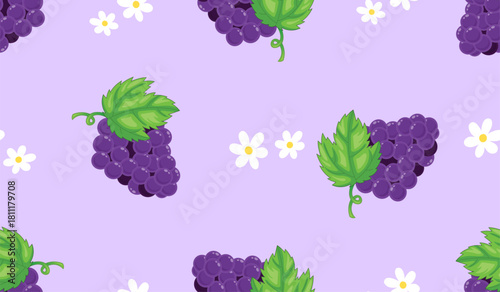 Purple grape seamless pattern Fruit background.
