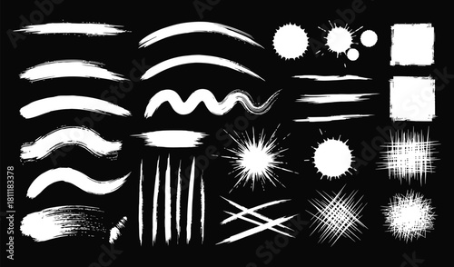 Mega bundle of different ink brush strokes:rectangle,square and round freehand drawings.Ink splatters,grungy painted lines,artistic design elements