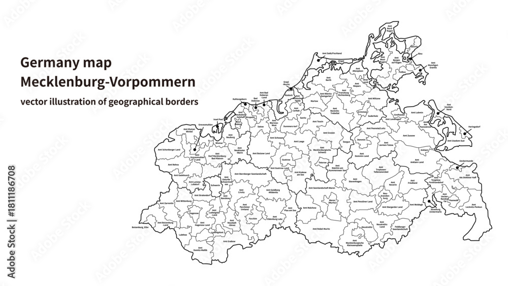 Obraz premium Mecklenburg-Vorpommern Map – Detailed State Map of Northern Germany