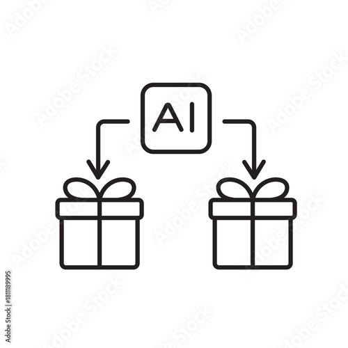 A vector icon representing smart holiday gift recommendations powered by AI, created in line style with editable stroke