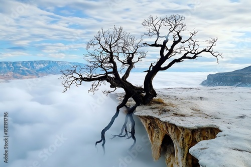 Majestic tree on cliff edge grand canyon nature photography serene atmosphere wide angle isolation concept