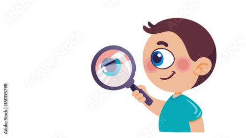 Boy detective with magnifying glass vector illustration for kids learning and discovery concept design cartoon style