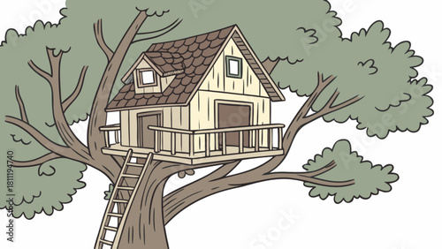 Cartoon treehouse illustration for kids adventure and backyard fun treehouse design and tree house plans