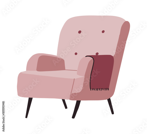 Cozy chair with a warm blanket. Colorful illustration perfect for home comfort, relaxation, hygge, and winter-themed designs.