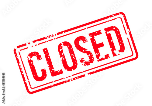 Vintage red Closed rubber stamp in grunge style with double sharp border and transparent background, perfect for business documents, websites, and design projects requiring an authentic seal or label