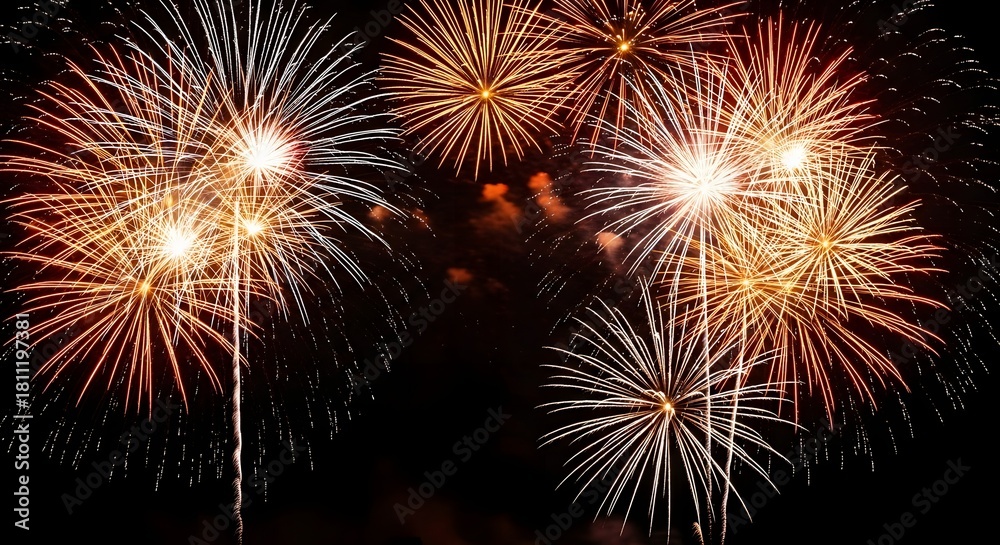 Naklejka premium Vibrant fireworks display illuminating the night sky with bursts of color