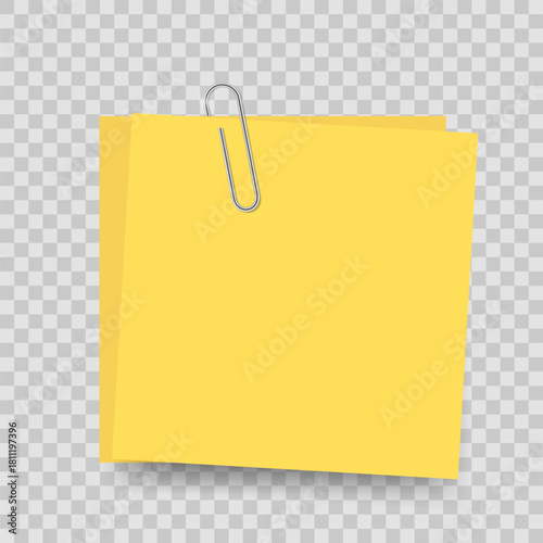 Blank note paper with paperclip isolated on white background. Perfect for messages, reminders, quotes, office design, stationery, and creative mockups.