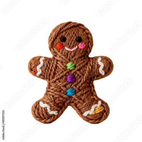 Brown gingerbread man made from hand knitted yarn