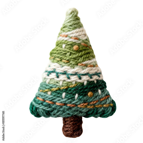 White and green Christmas tree figurine made of handmade yarn