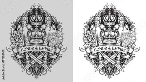 Honor & Empire Gothic Crest with Knights, Crown, and Celtic Shields