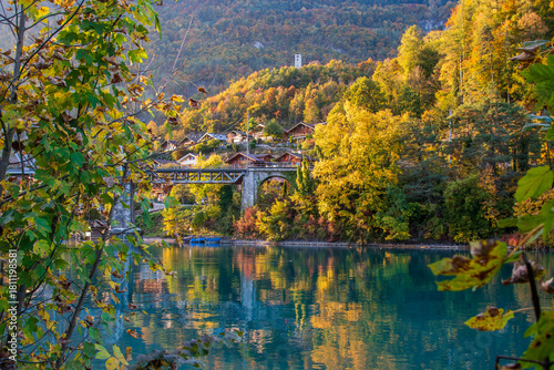 Autumn lake scenery in Interlaken, Switzerland