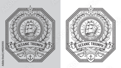 Oceanic Triumph Octagonal Crest with Sailing Ship and Anchor Shield