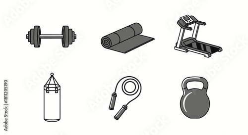 Collection of essential fitness equipment for a healthy lifestyle and exercise routine.