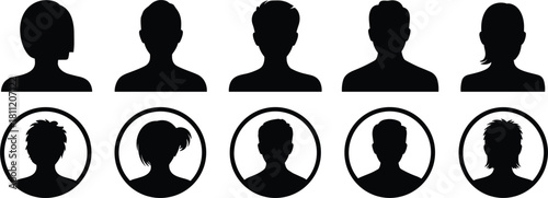 Ten Black Silhouette Profile Icons of Men and Women avatar person
